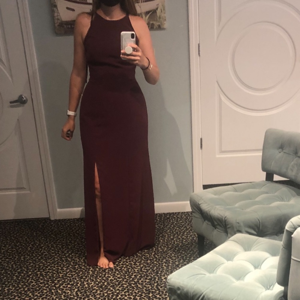 Black halter dress with slit